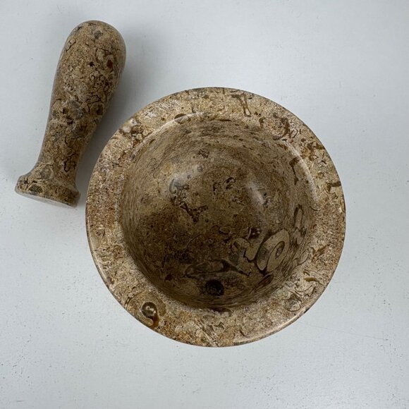 Fossil Stone Mortar & Pestle Set 3.5”Tall Grinding Herbs Spices Kitchen Tool - Picture 5 of 5